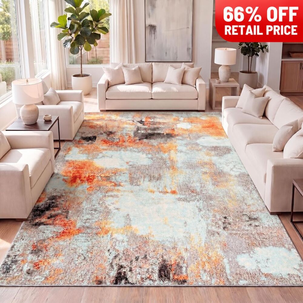 Brand New JONATHAN Y Modern Abstract Vintage Area Rug – 3' × 5', Cream/Orange